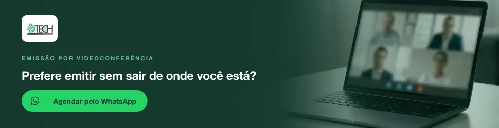 Emissão por videoconferência. Prefere emitir sem sair de onde você está? Agendar pelo WhatsApp.